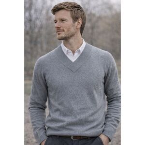Life After Denim Gray V-Neck Sweater Cotton Cashmere Blend Men's